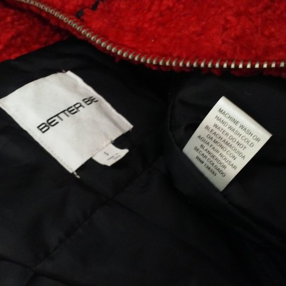 Y2K Cropped Bomber Jacket Pockets Faux-Fur Red - Picture 10 of 13